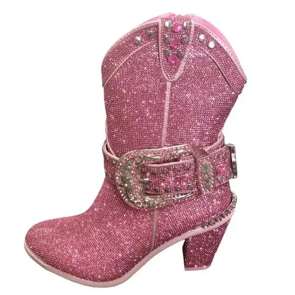 Pink Rhinestone Cowboy Boots‎ Size 11 New in Box - Picture 3 of 11